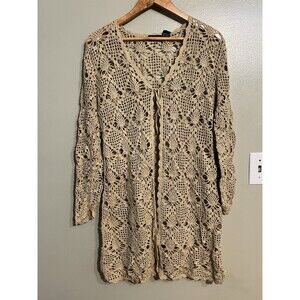 Womens Crochet Y2K Cardigan Beige Long Size M